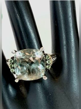STERLING SILVER WITH 14K GOLD ACCENTS PRASIOLITE CUSHION CUT RING (7)